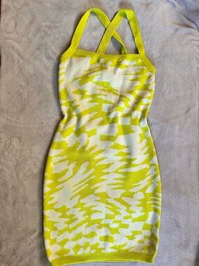 Fashion Nova Neon green and White Crossback Knit Mini Dress